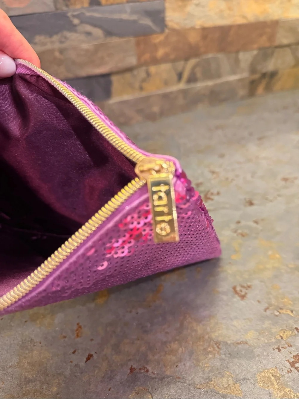 Pink Sequin Flamingo Zip Pouch Tarte Make Up Holder